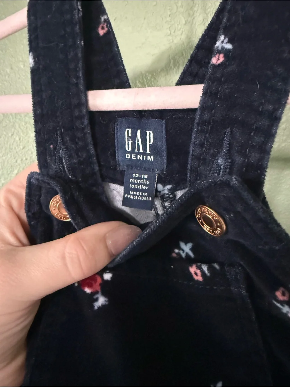 Girls' Floral Embroidered Navy Velvet Overalls